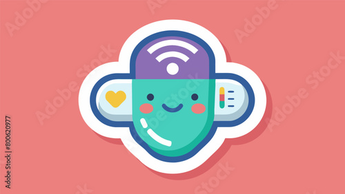 A mood monitoring sticker that can be p anywhere on the body and connects to an app allowing individuals to track their moods throughout the day.. Vector illustration
