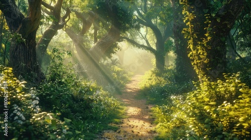 enchanted path through magical forest cinematic 4k photo