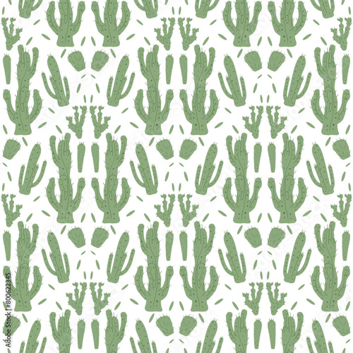 Cactus seamless pattern. Mexican exotic plant endless background. Nopal loop cover. Vector hand drawn illustration.