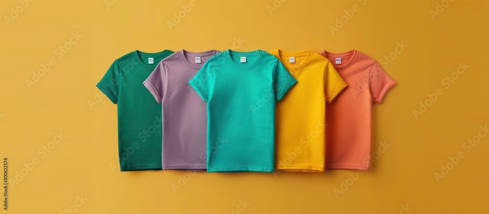 Plain, colorful t-shirts arranged neatly