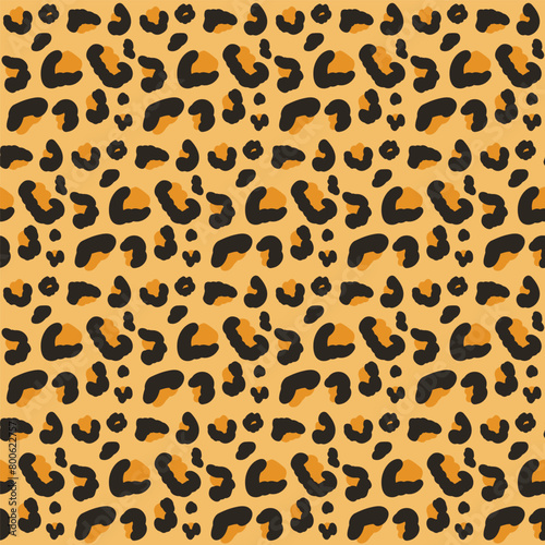 Leopard fur seamless pattern. Vector hand drawn illustration.