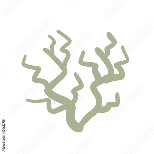 Coral green reef icon isolated on white background. Ecology environmental issues. Sea underwater elements. Vector handdrawn flat illustration