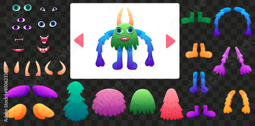 Big monster create constructor with  assets. Vector illustration