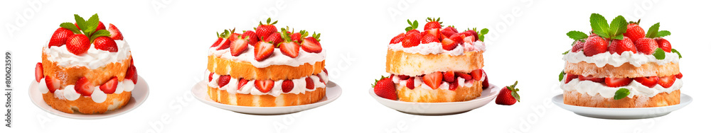 Collection of Strawberry Angel Food Cake isolated on transparent png background. Generative ai