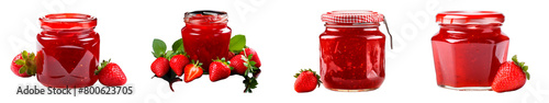 Collection of Strawberry Jam isolated on transparent png background. Generative ai