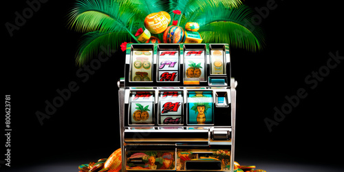 casino slot machine display on a neutral background, Close-up. Concept: gambling addiction, online casino, excitement
