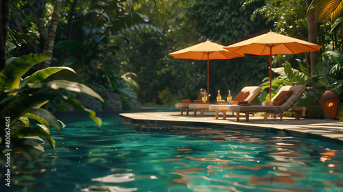Relaxation and Refreshment: Poolside Paradise Retreat. Generative AI.