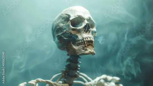 A skull surrounded by smoke on a dark background