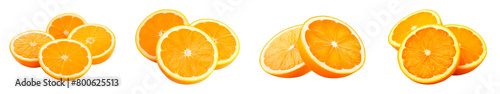 Collection of Orange Slices isolated on transparent png background. Generative ai