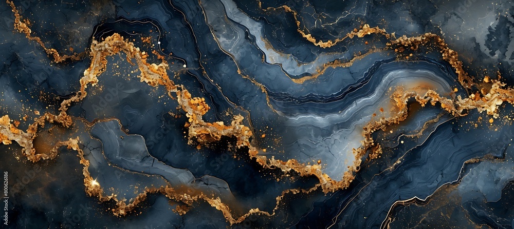 Fototapeta premium Golden and Black Intricate and Delicate Backdrop With Soft Lines. Marble and Water Effect