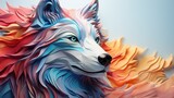 a wolf minimalistic colorful organic forms, energy, layered, depth, alive vibrant, abstract, on a light blue background