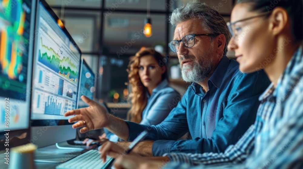 A team of professionals conducting market research, analyzing data together in a conference room. A team of professionals conducting market research, analyzing data together in a conference room.
