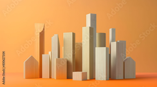 Abstract wooden shapes on orange background