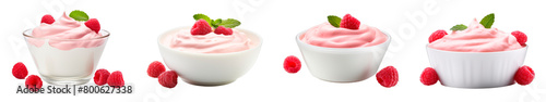 Collection of Raspberry Yogurt isolated on transparent png background. Generative ai