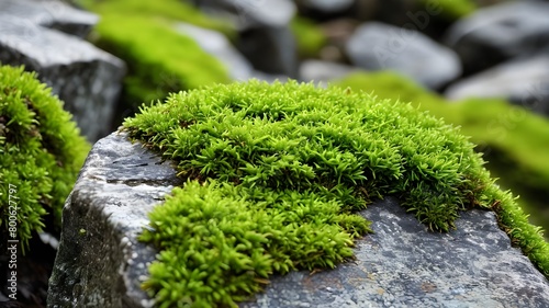 Dark green moss on the stone