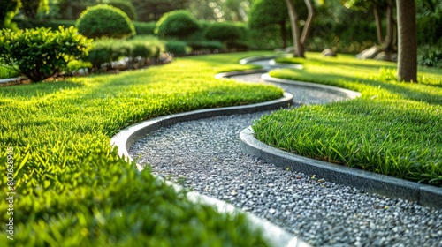 green curved landscape ground turf ground architecture grass landscaping design gardening landscape abstract Paved curve path walkway gardener paving landscaper paseo mow lawn lawn garden landscape photo