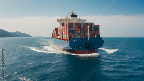 commercial cargo ship with containers in a beautiful ocean