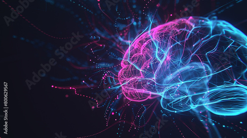 AI generated illustration of A vibrant human brain with glowing elements