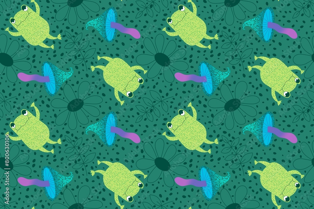 Summer print animals seamless frogs and mushrooms pattern for wrapping paper and fabrics and kids clothes