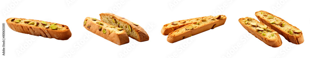 Collection of Pistachio Biscotti isolated on transparent png background. Generative ai
