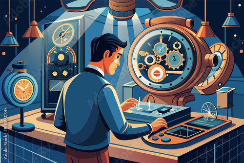 Visualize admiring the precision engineering of luxury watches and timepieces in a showroom