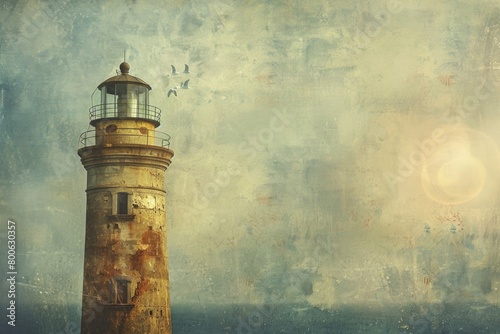 A picturesque lighthouse on a sandy beach, perfect for coastal-themed designs