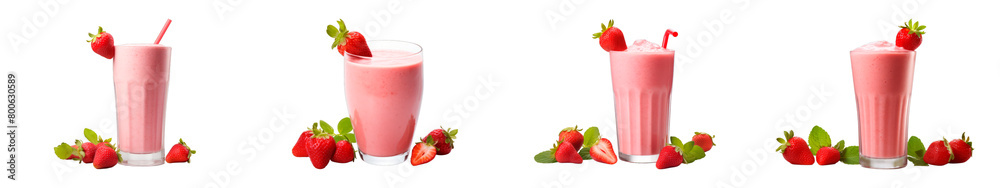 Collection of Strawberry Smoothie isolated on transparent png background. Generative ai