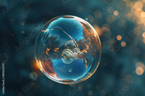 A vibrant  transparent bubble floats through the air  its delicate  shimmering surface and subtle reflections creating a sense of joy.