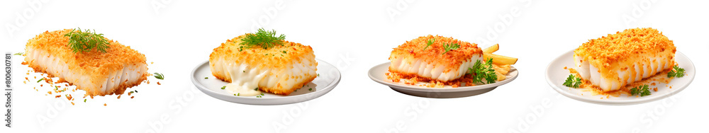 Collection of Panko Crusted Cod isolated on transparent png background. Generative ai Collection of Panko Crusted Cod isolated on transparent png background. Generative ai