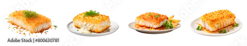 Collection of Panko Crusted Cod isolated on transparent png background. Generative ai