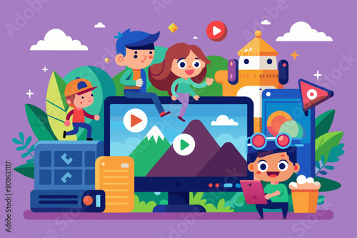 Video graphic with animated characters