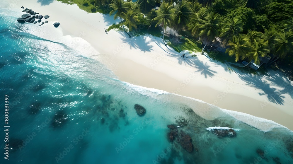 Tropical beach panoramic aerial view of Seychelles