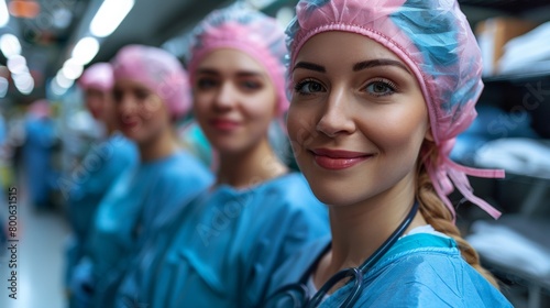 A group of a bunch of women in scrubs standing next to each other, AI