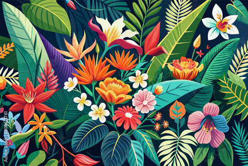 Vibrant botanical illustrations of tropical flowers