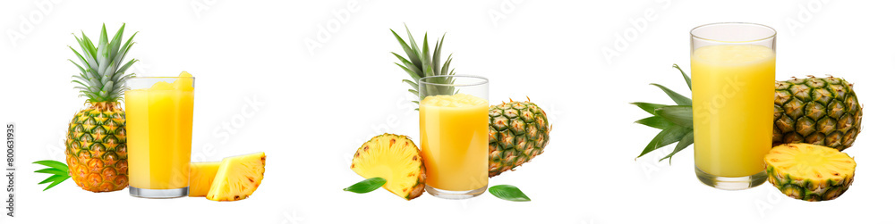 Collection of Pineapple Juice isolated on transparent png background. Generative ai Collection of Pineapple Juice isolated on transparent png background. Generative ai
