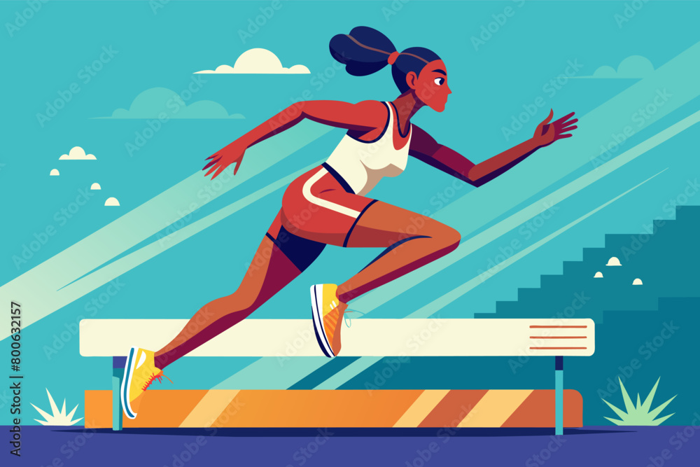 Triple jumper leaping across a track Triple jumper leaping across a track