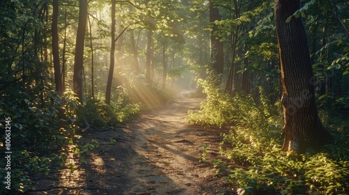 A serene forest path dappled with sunlight, evoking a sense of peace and contemplation on Ascension Day. 8k, realistic, full ultra HD, high resolution, cinematic photography ar 16:9