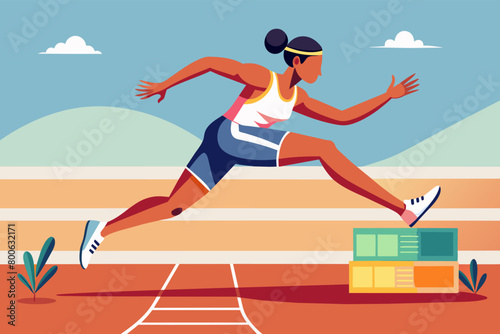 Triple jumper leaping across a track