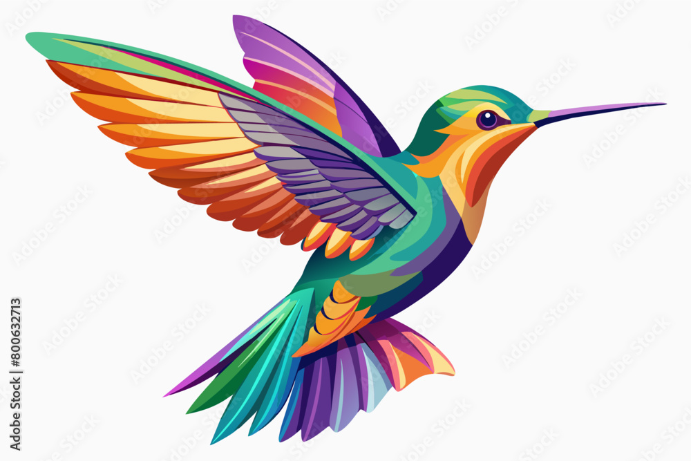 Fototapeta premium The vibrant feathers of a hummingbird, shimmering in the sunlight as it hovers in mid-air