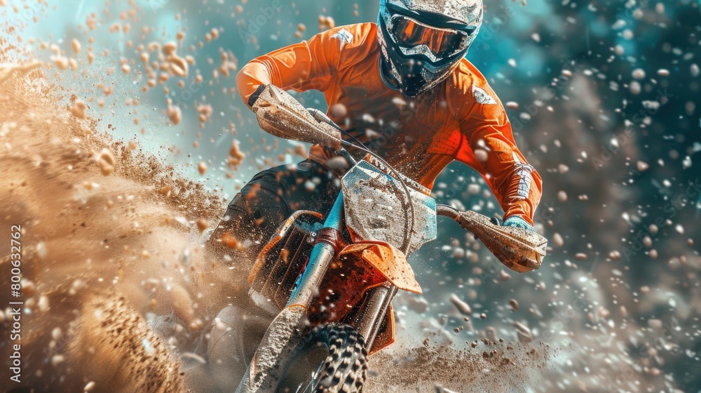 A man riding a dirt bike on a muddy road. Great for outdoor sports and adventure concepts A man riding a dirt bike on a muddy road. Great for outdoor sports and adventure concepts