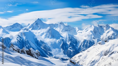 Panoramic view of the snow covered mountains in the French Alps