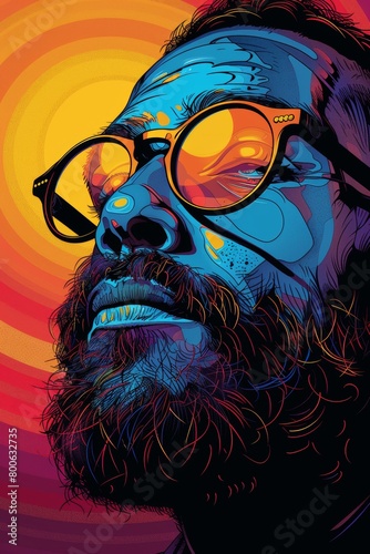 A man with beard and glasses looking up at the sky  AI