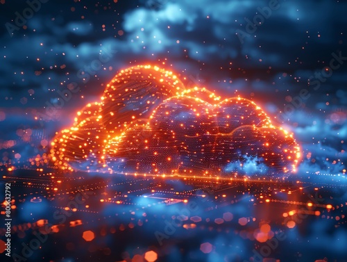 Cloud computing visualization  close-up on network data flowing through a digital cloud  the backbone of modern tech