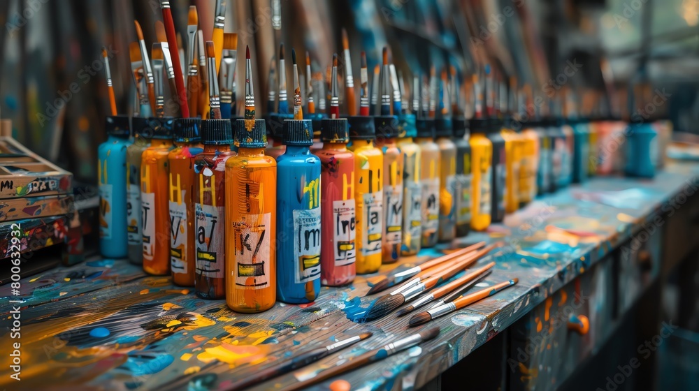 Creative workspace chaos, close-up on art supplies and sketches, the beauty of the creative process Creative workspace chaos, close-up on art supplies and sketches, the beauty of the creative process