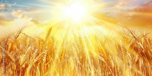 Wheat field with sun rays background Generative AI