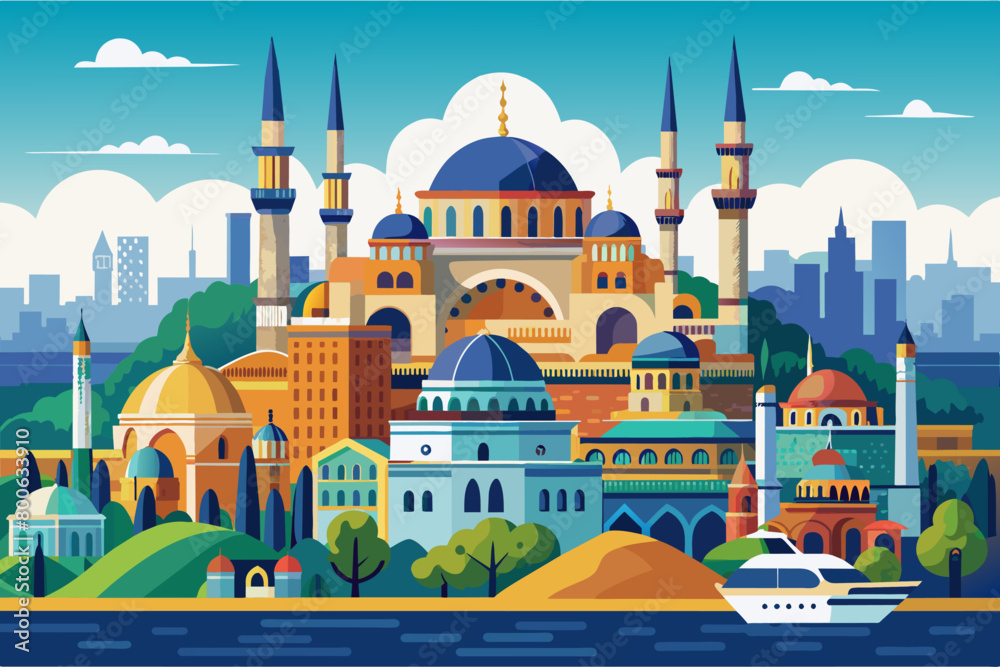The historic city of Istanbul, Turkey, where East meets West and ancient landmarks such as the Hagia Sophia and Blue Mosque stand side by side