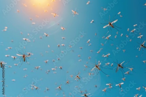 A bunch of mosquitos flying in the sky, suitable for nature and pest control concepts © Ева Поликарпова