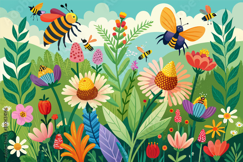 The gentle hum of bees pollinating vibrant wildflowers