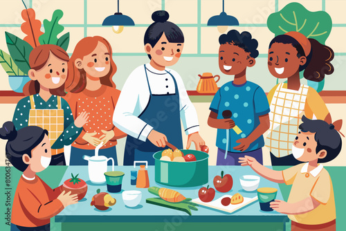 Teaching a cooking class for low-income families