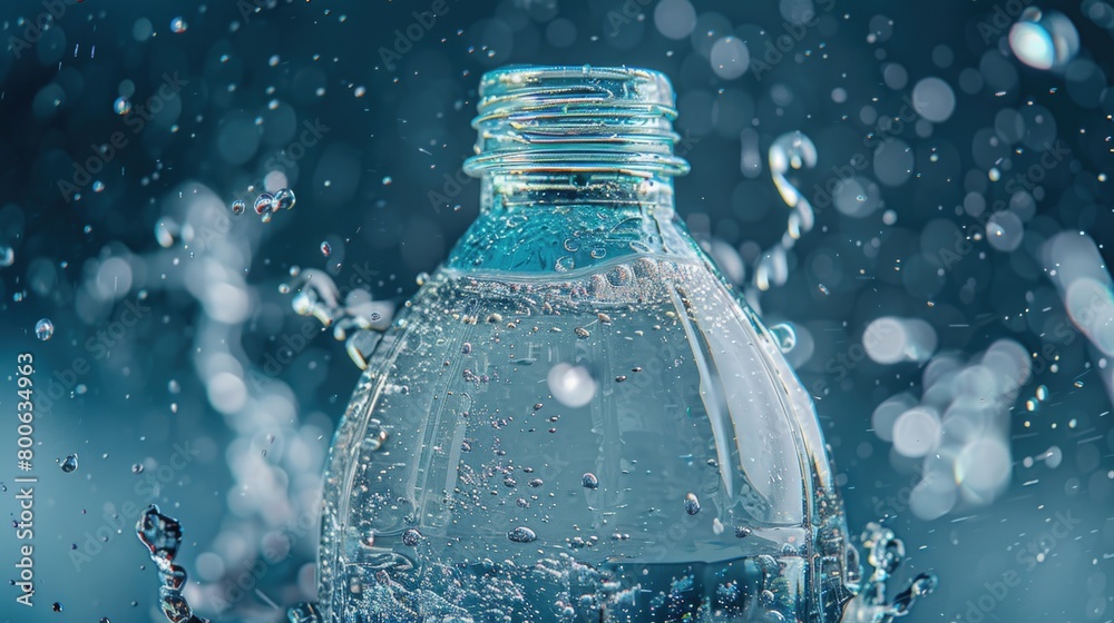 A bottle of water submerged in water. Suitable for hydration or environmental themes A bottle of water submerged in water. Suitable for hydration or environmental themes
